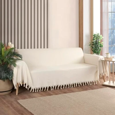 Image of Milam London Sofa Throws Large 3 Seater Extra For Settees Sofas Herringbone Throw 180 x 300 cm Cream