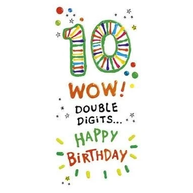 Image of Boy&#039;s/Girl&#039;s 10th Birthday Card Wow! Double Digits Embossed and Flitter Finish from The Sugar Pips Range (PR SUP178)