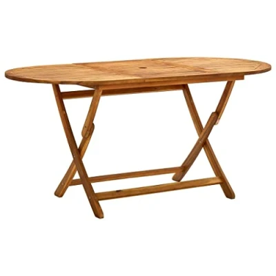 Image of vidaXL Folding Garden Dining Table Solid Acacia Wood Weather resistant and Durable Easy to clean Oil finished Surface 160x85x75 cm Brown