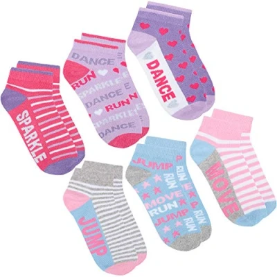 Image of Metzuyan Girls Novelty Cotton Rich Crew Socks (6 &amp; 12 Pair Multipack) Ankle Trainer Liner 2 Pk 9