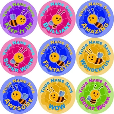 Image of 144 Personalised Praise Bee 30mm Reward Stickers for School Teachers parents
