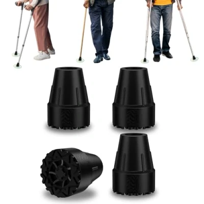 Image of supregear Rubber Ferrules for Walking Sticks, 4 Pack 22 mm Heavy Duty Replacement Tips Canes Crutches Non Slip Extreme Grip Crutch with Metal Inserts