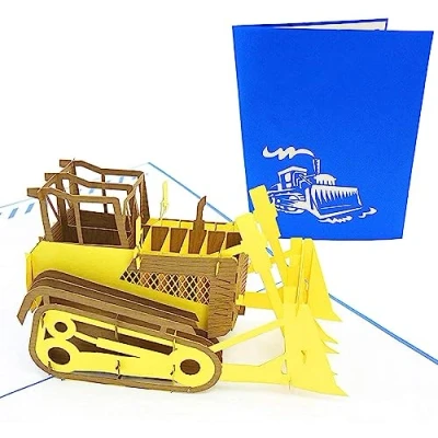 Image of PopLife Bulldozer 3D Pop Up Greeting Card for All Occasions Machinery Buffs, Construction Tools, Party Favor Folds Flat, Perfect Mailing Birthday, Graduation, Retirement, Father’s Day