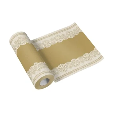 Image of PAW Tablerunner made of airlaid (40 cm x 24 m) I Tabledecoration for communion, confirmation, wedding, birthday, garden party, baptism Tabletape classic ornament, gold Color: royal lace (gold)