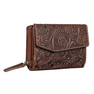 Image of STILORD &#039;Lark&#039; Small Ladie&#039;s Purse with Card Holder Coin Women&#039;s Wallet Travel Case Genuine Leather, Colour:Salerno Brown Floral