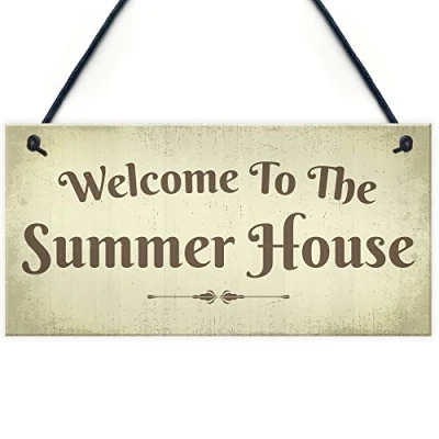 Image of RED OCEAN Welcome Summer House Plaque Hanging Shed Garden Sign Outdoor Chic Decor Friendship Gift