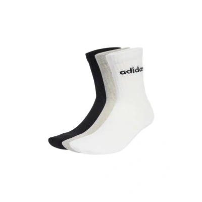 Image of adidas Unisex LINEAR CREW SOCKS CUSHIONED 6 PAIR PACK, Medium Grey Heather/White/Black, 5 Years