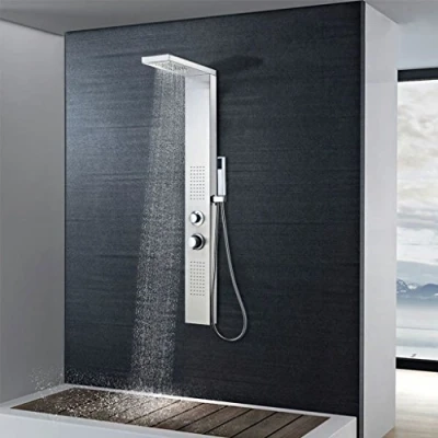 Image of vidaXL Shower Panel System, Stainless Steel Square Design, Multifunction Rainfall, Waterfall and Massage Jets, Handheld Option, Convenient Control Knob