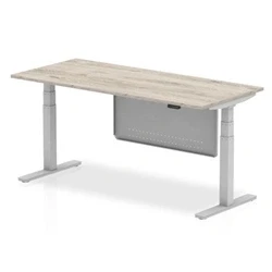 Image of Air 1800x800 Height Adjustable Desk Grey Oak Silver Leg Modesty Panel