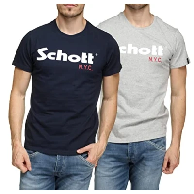 Image of Schott NYC Men&#039;s Ts01mclogo T Shirt, Multicolour (Navy/Grey Navy/Grey), X Large