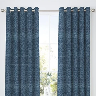 Image of Dreams &amp; Drapes Design Rohini Pair of Pencil Pleat Curtains 66&quot; Width x 72&quot; Drop (168 183cm) in Blue