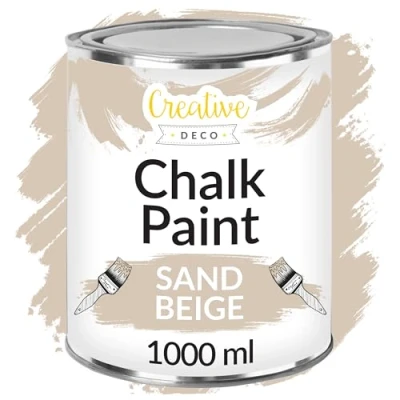 Image of Creative Deco Sand Beige Chalk Paint for Furniture 1L Dark Matte &amp; Chalky Finish Smooth Touch Interiors Quick Dry Taupe Wood Renovation Decoration