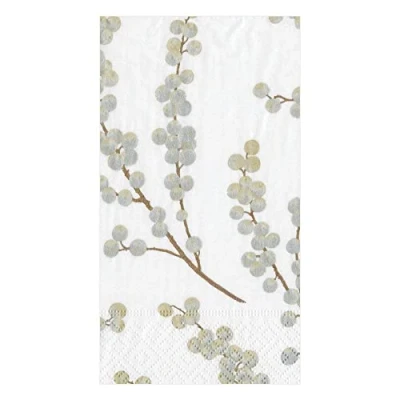 Image of Caspari Berry Branches Paper Guest Towel Napkins in White &amp; Silver 15 Per Package