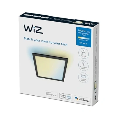 Image of WiZ Tunable White, Panel Ceiling Smart Light [Square 12W Black] App Control, for Indoor Home Lighting, Livingroom, Bedroom, Diningroom.