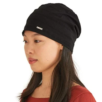 Image of Womens Light Weight Summer Beanie Mens 100% Cotton Slouchy Hat Slouch Knit Cap Chemo Headwear Black L
