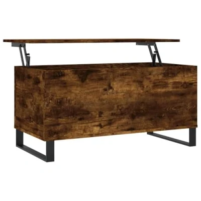 Image of vidaXL Coffee Table Smoked Oak Engineered Wood with Lift top Design, Metal Legs, Hidden Storage, Versatile Use as Dining or Desk