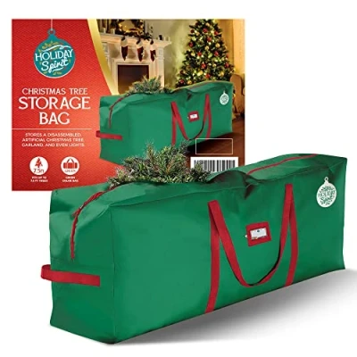 Image of HOLIDAY SPIRIT Christmas Tree Storage Bag For Trees. Heavy Duty 600D Oxford Material With Durable Reinforced Handles &amp; Zipper, Waterproof Protects from the Elements