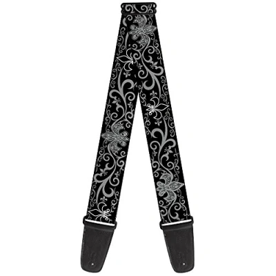 Image of buckle down GS W30611 Guitar Strap Fleur de Lis with Filigree 2&quot; Wide &amp; 29 54&quot; Length, Black/Grey