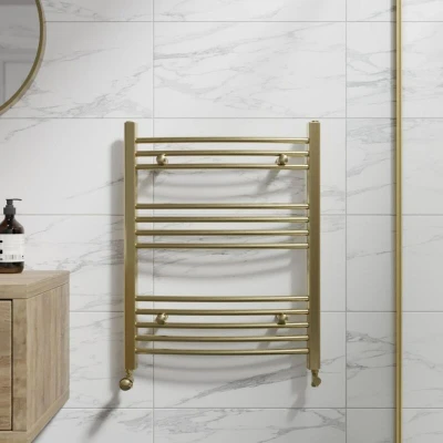 Image of DuraTherm Curved Heated Towel Radiator Brushed Brass 750 x 600mm