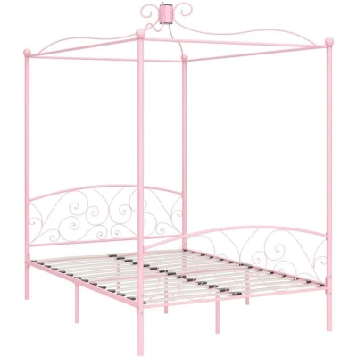Image of vidaXL 284489 Canopy Bed Frame without Mattress Pink Metal 140x200 cm