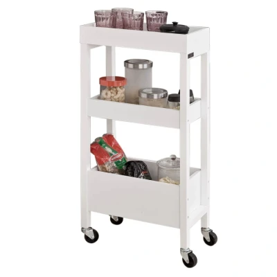 Image of SoBuy® FKW49 W, Wooden 3 Tiers Serving Trolley on Wheels, Home Kitchen Cart, White