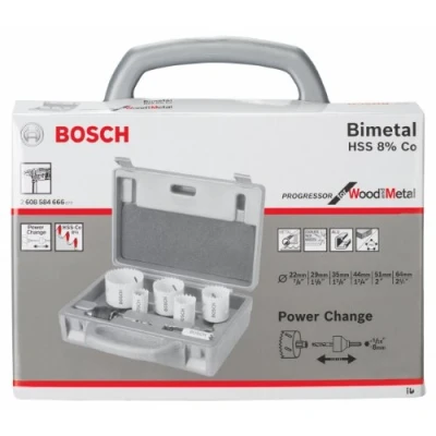 Image of Bosch Professional 9 pcs. Hole Saw Progressor for Wood &amp; Metal Set (for Electricians, Ø 22 64 mm, Accessory Drill)