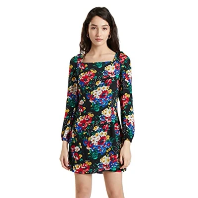 Image of Desigual Nilo Black &amp; Bright Floral Slim Fitted Tunic Dress Style 21WWVW71