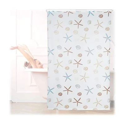 Image of Shower Roller Blind, Water repellent, For Bath &amp; Shower, Shell Design, Ceiling, 140x240cm, Semi transparent Relaxdays