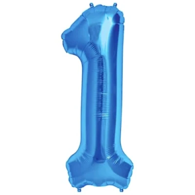 Image of Zebra Balloons Blue Number 1 Foil Balloon, 101cm/40inch