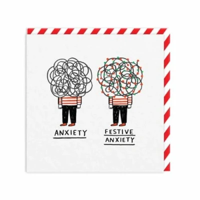 Image of Funny Christmas Card Festive Anxiety Humorous Illustrated Xmas