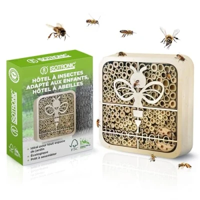 Image of ISOTRONIC Insect Hotel, Environmentally Friendly House for Ladybirds, Bees and Other Insects in the Garden, Child Bee Natural Wood (Bee)
