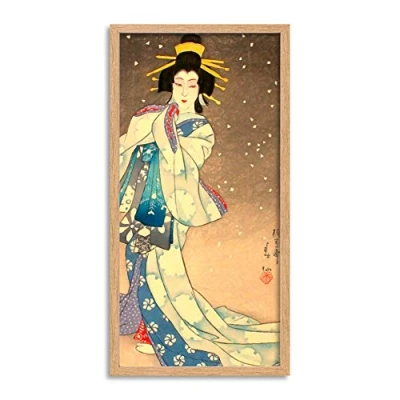 Image of Wee Blue Coo Japanese Geisha Japan Long Panel Framed Wall Art Print