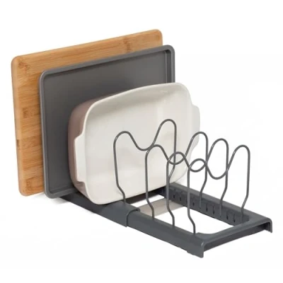 Image of simplywire Expandable Baking Tray and Chopping Board Rack Pan Lid Storage Kitchen Cupboard Organiser Grey