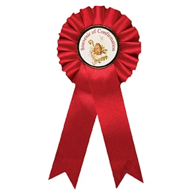Image of Widdle Gifts Ltd Red Rosette Badge Souvenir of Confirmation F1903 0324