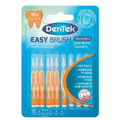 Image of DenTek Easy Brush Interdental Brushes, ISO1/0.45mm for removing food and plaque between teeth. 10 Pack