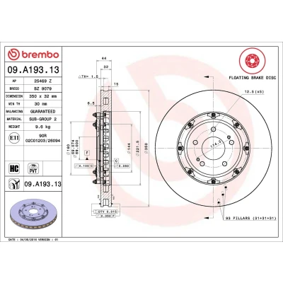 Image of 4615A023, 4615A184 brake disc BREMBO two PIECE FLOATING DISCS LINE 09.A193.13 350mm 32mm 5 part disc, internally vented Coated High carbon
