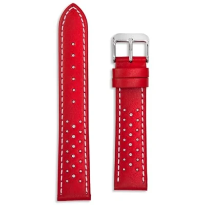 Image of Buckle &amp; Stitch Perforated Leather Rally Strap 20mm Red Genuine Calf Racing Watch Band Spring Bars and Tool Included (20mm, Red)