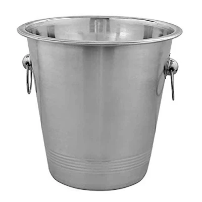 Image of Kosma Stainless Steel Champagne Bucket Beverage Ice Wine Cooler, Bottle Cooler 21 x 21cm (Ribbed)