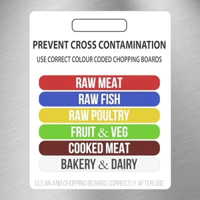 Image of 2 Laminated Food Hygiene Stickers Self adhesive Waterproof Vinyl Chopping Board Sign 260mmx206mm