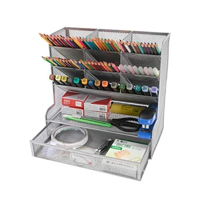 Image of Mesh Desk Organizer Multi Functional Desktop Stationery Pen Holder Box for Home Office School Supply Storage Rack
