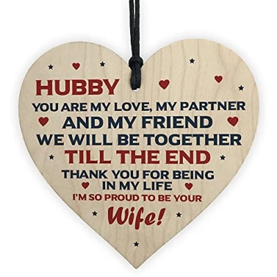 Image of RED OCEAN Husband Hubby Gift Novelty Wooden Heart Anniversary Birthday For Him Poem From Wife