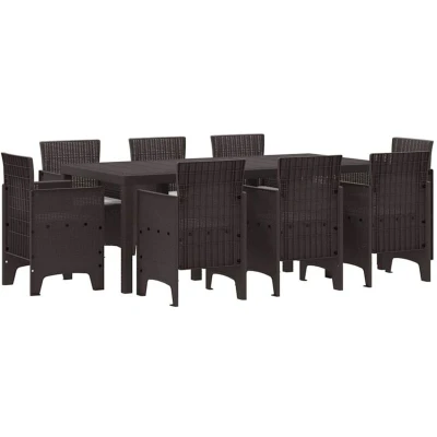 Image of vidaXL 9 Piece Garden Dining Set with Cushions Brown Poly Rattan