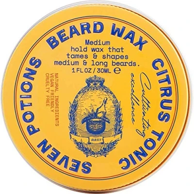 Image of Seven Potions Beard Wax for Men — Medium Hold Styling to Shape And Nourish Your All Natural, Vegan, Cruelty Free Citrus Tonic (30 ml)
