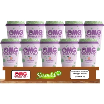Image of OMG Bubble Tea Passion Fruit Green With Popping Apple Bubbles Pack of 10