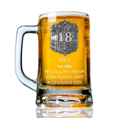 Image of De Walden Boy’s 18th Birthday Personalised Pewter Vintage Feature Beer Glass Tankard 18 Gift Idea