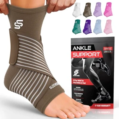 Image of Sleeve Stars Ankle Brace for Sprained Ankle, Plantar Fasciitis Relief Support Women &amp; Men, Compression w/Strap, Achilles Tendonitis Brace, Foot Wrap (Pair/Mocha Brown)