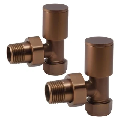 Image of Bronze Angled Modern Standard Rounded Radiator Towel Rail Valves Central Heating (Pair) 1/2&quot; BSP