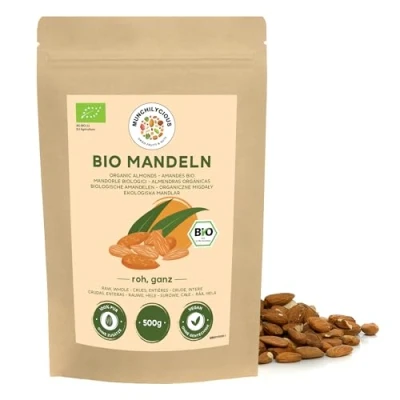 Image of Organic Almonds 500g 1.1 lb by Munchilycious, Raw Almonds, Unroasted and Unsalted Nuts Snacks, Keto Perfect for Preparation of Almond Milk Flour