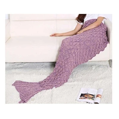 Image of ll L&amp;L® Handmade Mermaid Tail Blanket Crocheted Cocoon Sofa Beach Quilt Rug Knit Lapghan for adult or kids sleeping bag (Adult, Coral pink with Scales)