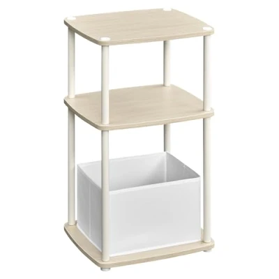 Image of SONGMICS HOME Side Table, Bedside End Table with 3 Storage Shelves, Fabric Basket, for Bedroom, Living Room, Steel Frame, 30 x 34 58 cm, Modern, Natural Beige LET286N01
